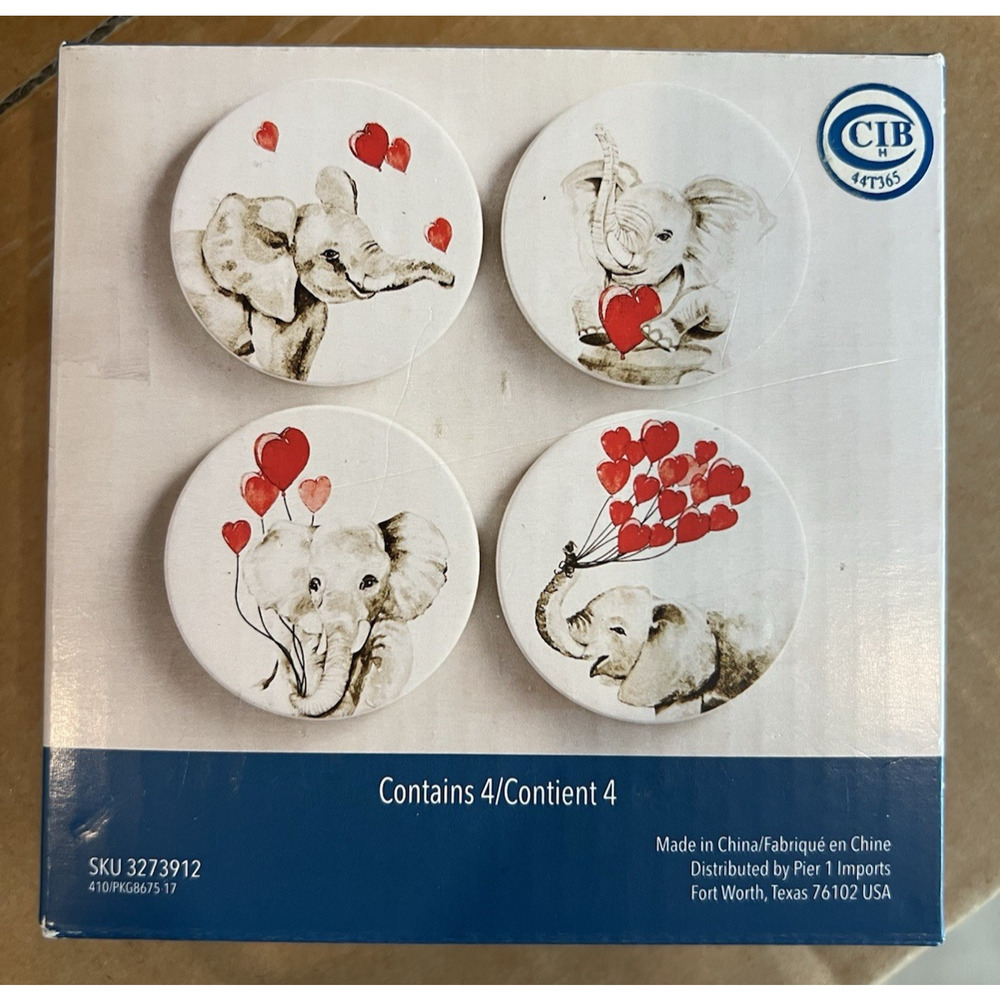 PIER 1-Elephants Heart Balloons Ceramic Drink Coasters Set‎ of 4 Animal-Love- - Picture 8 of 9